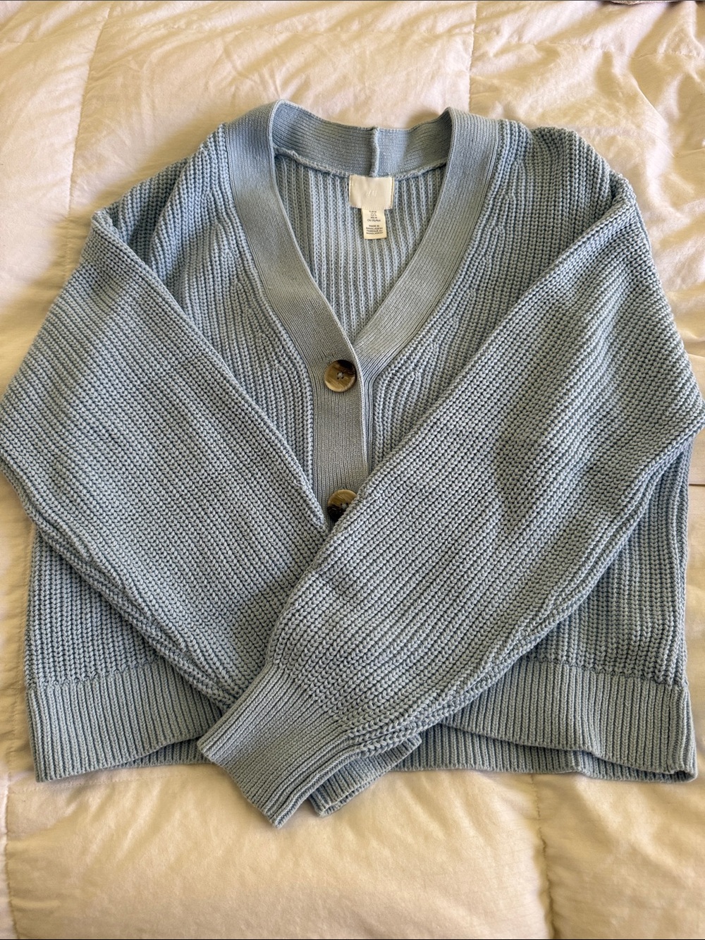 H&M Light Blue V-Neck Button Knit Sweater